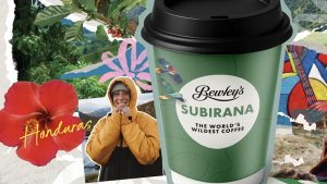 Image taken from the Bewley's Coffee & Tea website showing their branding on a take-out coffee cup
